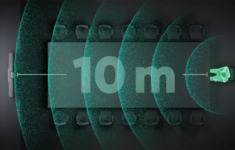 INSTA360 CINSAABA System 14 mikrofonów Algorytm 3A redukuje szumy i echo zasięg rozmowy sięga do 10 metrów - 
