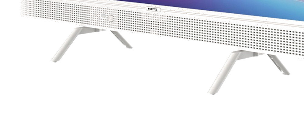 Telewizor METZ 32MTE7000Z biała podstawa stabilność design, kadr na nóżki