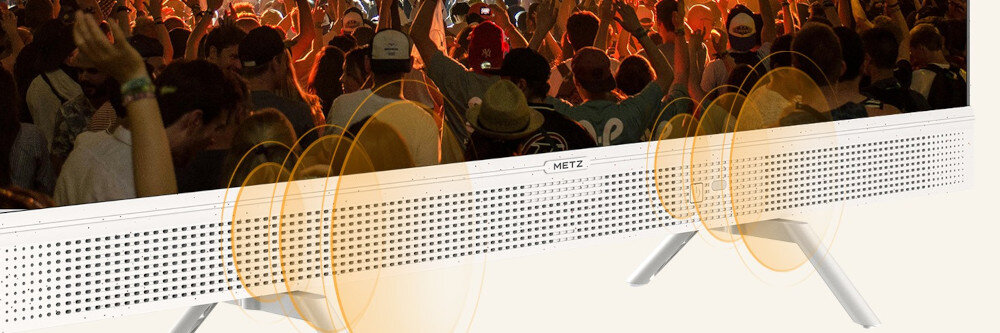 Telewizor METZ 32MTE7000Z głośniki 20W front audio, kadr na głośniki telewizora