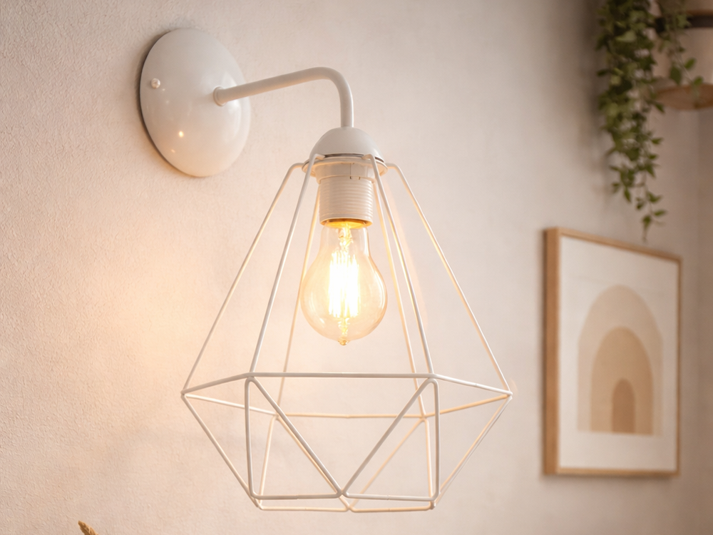 Kinkiet MILAGRO MLP7211 Basket White, E27, 60W, LED, instalacja, kinkiet zamontowany na ścianie, z włączoną żarówką