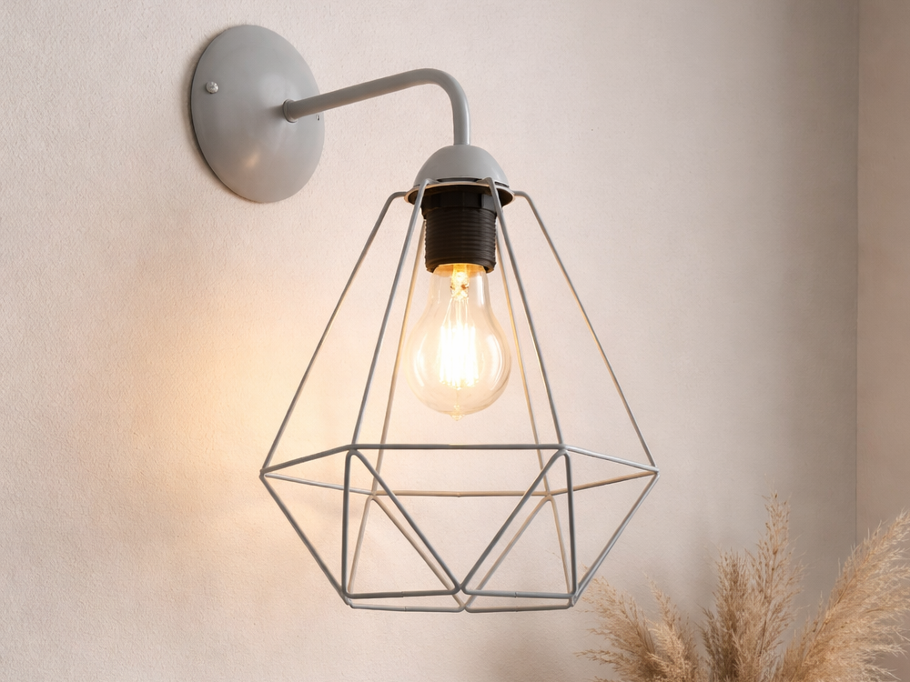 Kinkiet MILAGRO MLP7207 Basket Gray, E27, 60W, LED, instalacja, kinkiet zamontowany na ścianie, z włączoną żarówką