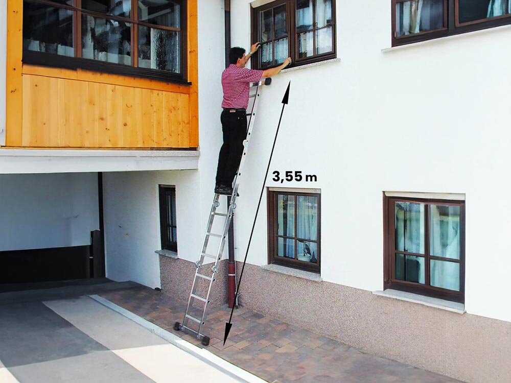 Drabina EXTRALINK Lad3x4M (3.55 m), drabina, modułowa, aluminiowa, wysoka, Drabina rozkładana 3.55m przy domu, malowanie okien.