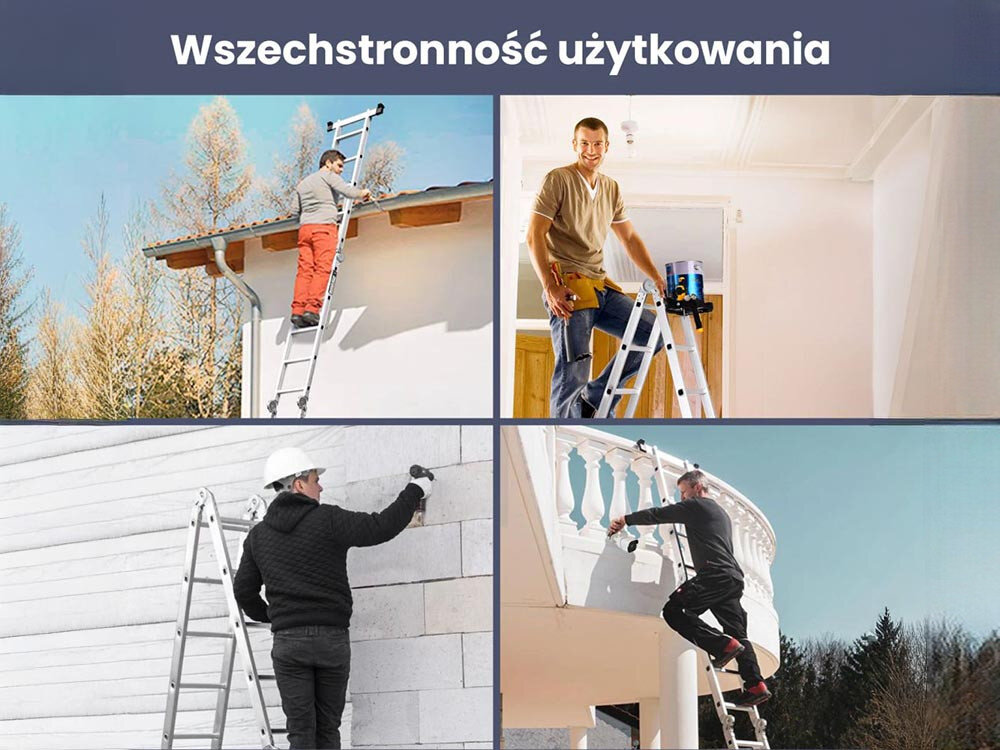 Drabina EXTRALINK Lad3x4M (3.55 m) + Platforma, 3.55m, A-frame, 150kg, przystawna, Wszechstronne zastosowanie drabiny w pracach. 