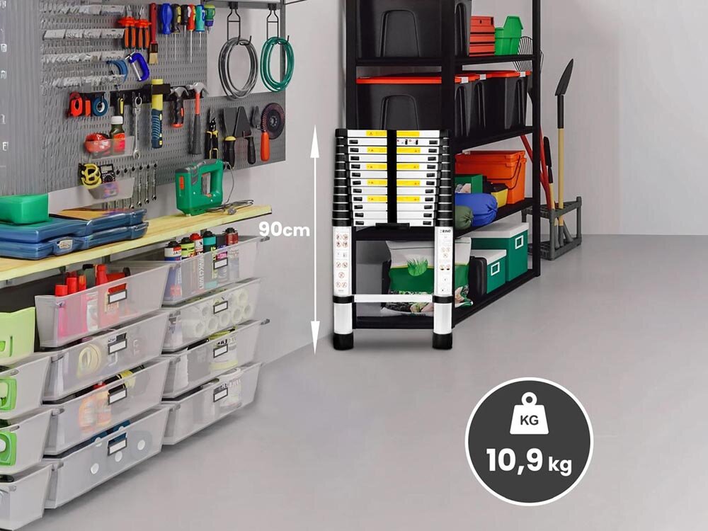 Drabina EXTRALINK LAD41ST (4.1 m), aluminium, EN131, korozja, profile, Drabina złożona 75cm, 9kg, max 150kg obciążenia.