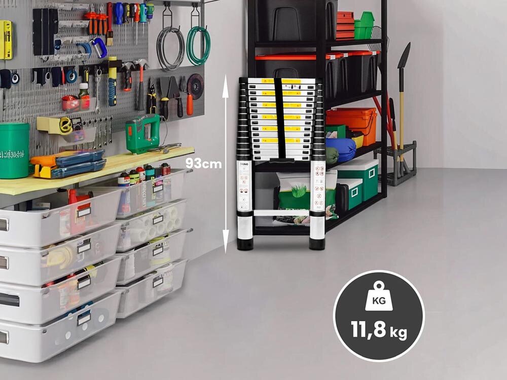 Drabina EXTRALINK LAD44ST (4.4 m), aluminium, EN131, korozja, profile, Drabina złożona 75cm, 9kg, max 150kg obciążenia.