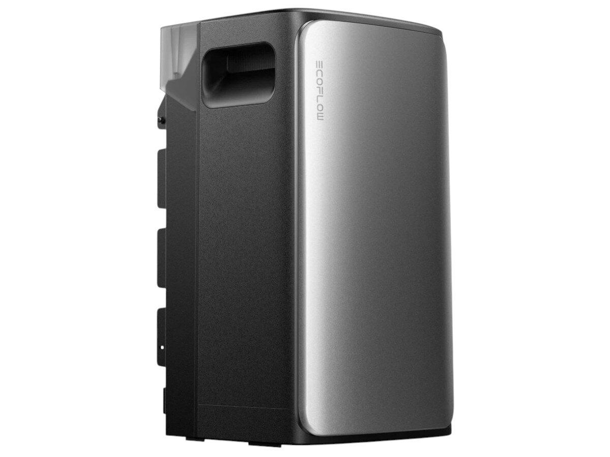 Magazyn energii ECOFLOW Stream AC Pro 800W, AGD, wsparcie, gniazda, tryb bypass, Wyeksponowany panel boczny, tekstura tworzywa i szczegóły konstrukcyjne.