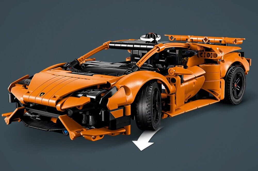 LEGO 42196 Technic Pomarańczowe Lamborghini Hurican Tecnica klocki elementy zabawa łączenie figurki akcesoria figurka zestaw budowanie instrukcja rozwój przebudowa