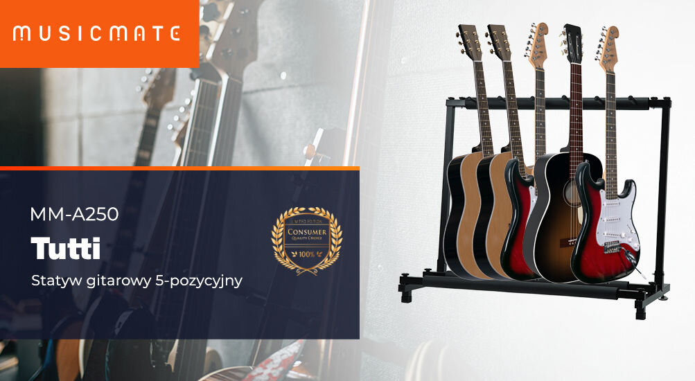 Statyw gitarowy MUSICMATE MM-A250 Tutti zadbaj o swoje instrumenty, produkt, logo producenta, nazwa modelu