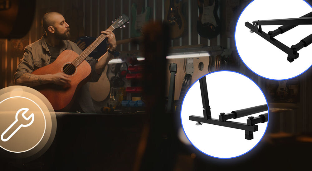 Statyw gitarowy MUSICMATE MM-A250 Tutti prosty i szybki montaż, instalacja nie wymaga specjalistycznych narzędzi, wszystkie niezbędne elementy w zestawie