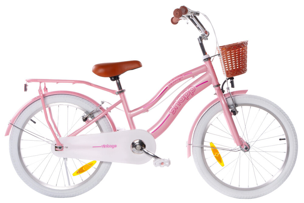 Rower dziecięcy HUFFY Retro Vintage 20 cali dla dziewczynki Perłowo-różowy rower na białym tle widoczny z boku odpowiednio wyselekcjonowane materiały stalowa 12-calowa rama dostosowana do najmłodszych geometria ponadprzeciętna odporność na uszkodzenia mechaniczne i działanie czynników zewnętrznych wybór rozmiaru ramy Twój wzrost mierzony w zrelaksowanej pozycji typ roweru dla dzieci o wzroście od 120 do 135 cm