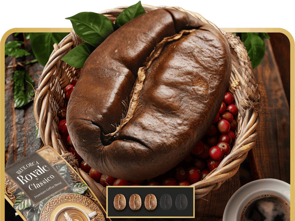 Kawa ziarnista BLUE ORCA COFFEE Classico Royale Limited Edition 0.8 kg palenie średnie matowe ziarna brak akrylamidu