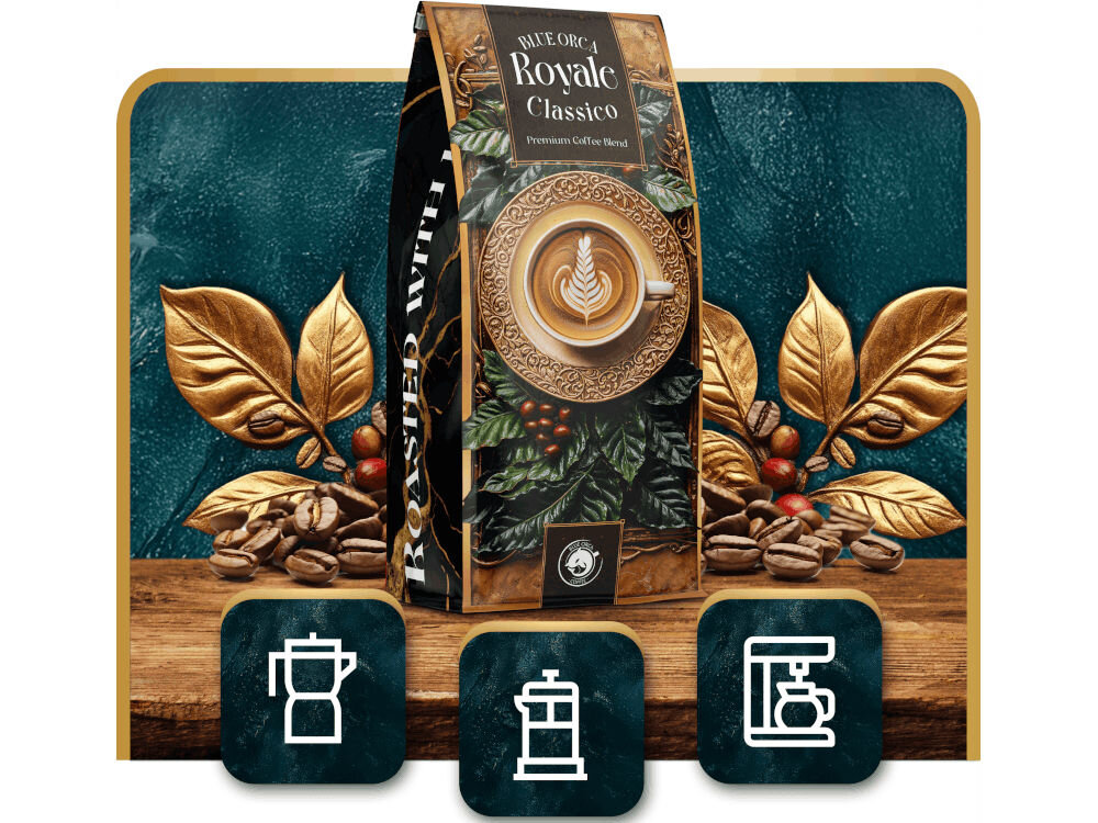 Kawa ziarnista BLUE ORCA COFFEE Classico Royale Limited Edition 0.8 kg opakowanie Pocket Zip wentyl odgazowanie świeżość