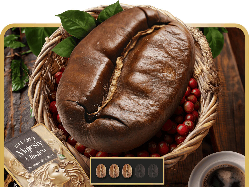 Kawa ziarnista BLUE ORCA COFFEE Classico Majesty Limited Edition 0.8 kg palenie średnie matowe ziarna brak akrylamidu