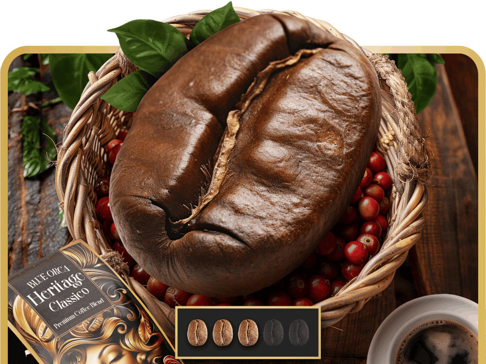 Kawa ziarnista BLUE ORCA COFFEE Classico Heritage Limited Edition 0.8 kg palenie średnie matowe ziarna brak akrylamidu