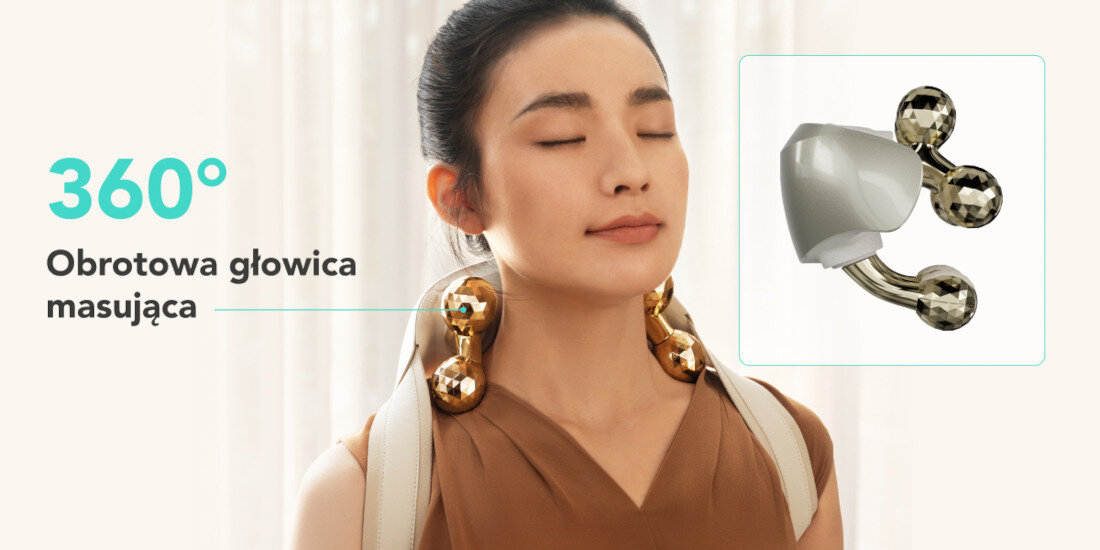 MASAŻER DO KARKU SKG H7 ULTRA (KREMOWO-ZŁOTY) Obracające się głowice masujące Rotacyjne głowice masujące precyzyjne dopasowanie masażu partie szyi ramion możliwości