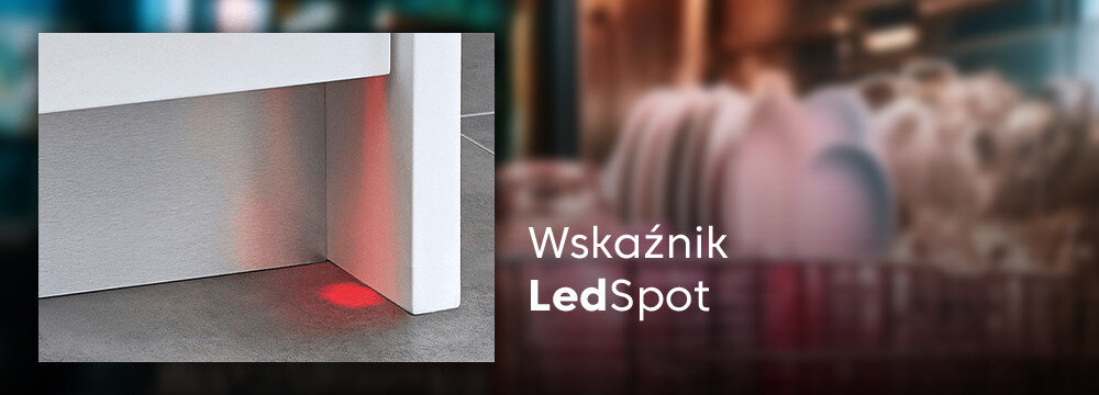 ZMYWARKA BEKO BDIN38644D wizualizacja światło czerwony kolor punktowe Wskaźnik LedSpot informacja powiedomienie świetlny wskaźnik pracy LedSpot podłoga wyświetlanie bezpieczne otwieranie