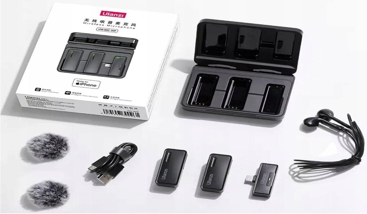 Mikrofon ULANZI UW-MIC 20P do iPhone Lightning Dźwięk wymiary zasilanie wygląd Nowoczesny design