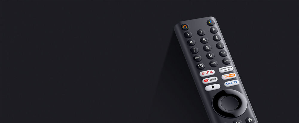 Telewizor XIAOMI A Pro 2026 55 - Sterowanie bez użycia rąk, pilot na ciemnym tle