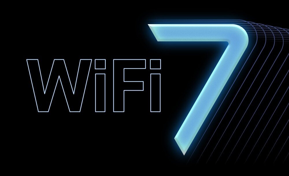 Karta sieciowa MSI BE6500 Grafika z napisem 'WiFi 7' na czarnym tle, cechy, działanie, technologie