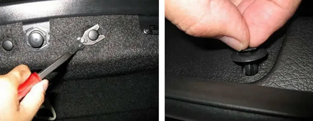 Zestaw spinek samochodowych EXTRALINK 27658 (625 szt.) wnętrze samochodu kolaż zdjęć osoba używa spinek naprawia tapicerkę w samochodzie różnorodne spinki i klipsy sprawdzą się przy drobnych naprawach oraz większych modyfikacjach wnętrza samochodu proste i szybkie ograniczają przestoje i możesz uniknąć dodatkowych zakupów