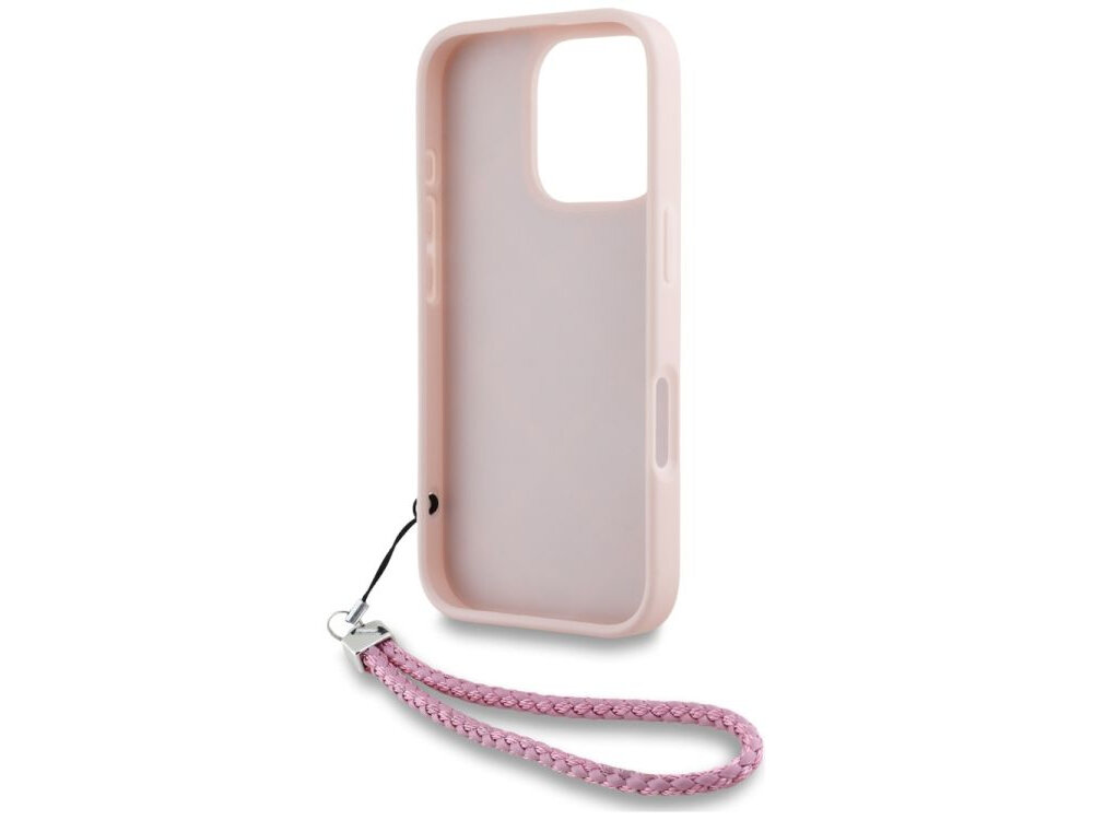 Etui KARL LAGERFELD Quilted Initial Logo & Chain Strap do Apple iPhone 16 Pro Max Różowy etui na białym tle smycz, wykonanie, łańcuszek