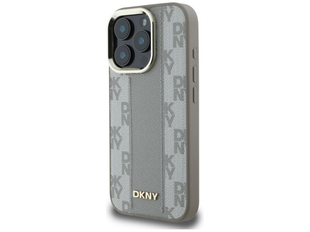 Etui DKNY Checkered Pattern MagSafe do Apple iPhone 16 Pro Beżowy etui na białym tle