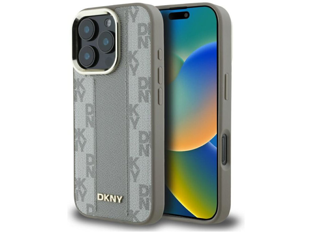 Etui DKNY Checkered Pattern MagSafe do Apple iPhone 16 Pro Max Beżowy etui na białym tle, design, indywidualność, logo, marka, wykończenie
