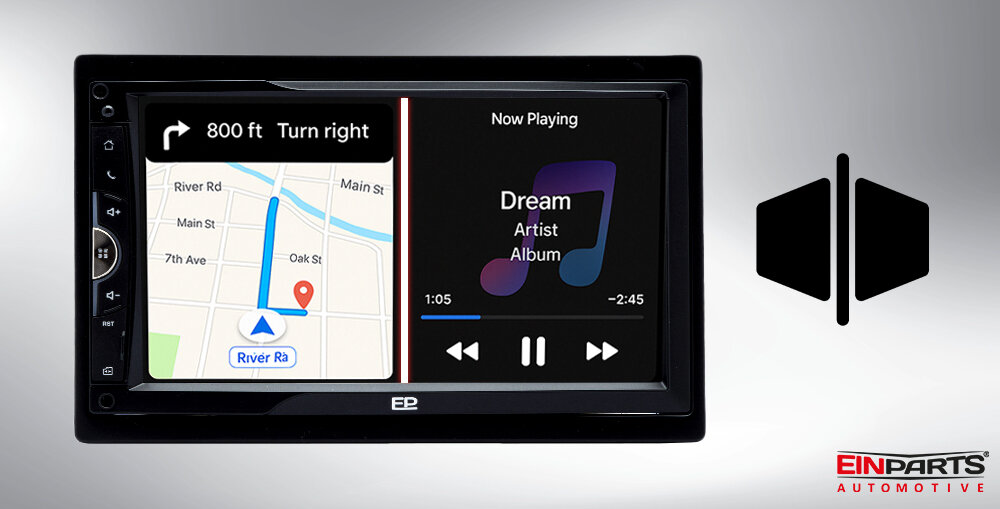 Radio samochodowe EINPARTS EPCR12 - Radio z 13-pasmowym equalizerem i wyjściem subwooferowym, radio od frontu na białoszarym tle