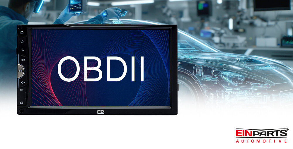 Radio samochodowe EINPARTS EPCR11 - Radio EinParts z funkcją diagnostyki OBD II i podglądem parametrów silnika, radio 2-din od frontu, samnochód, osoba sprawdzająca parametry samochodu
