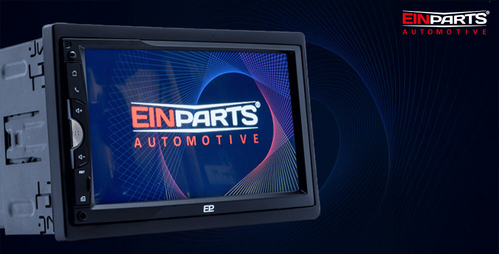 Radio samochodowe EINPARTS EPCR13 - Radio EinParts EPCR13 z matrycą IPS i ekranem HD 7 cali, raduio 2-din pod skosem na ciemnym tle