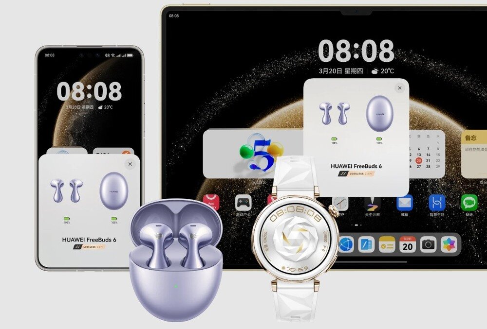 Słuchawki douszne HUAWEI FreeBuds 6 z innymi sprzętami