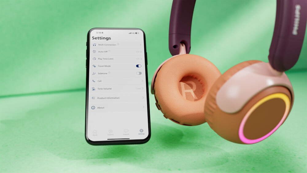 Słuchawki nauszne PHILIPS TAK4200MP kontrola głośności 75 dB i 85 dB, słuchawki z telefonem na zieonym tle