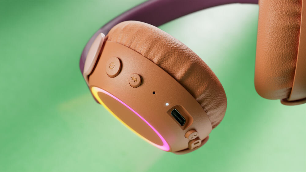 Słuchawki PHILIPS TAK4200MP wygodne poduszki i łatwe sterowanie dla dzieci, kadr słuchawek, klawisze, port USB-C