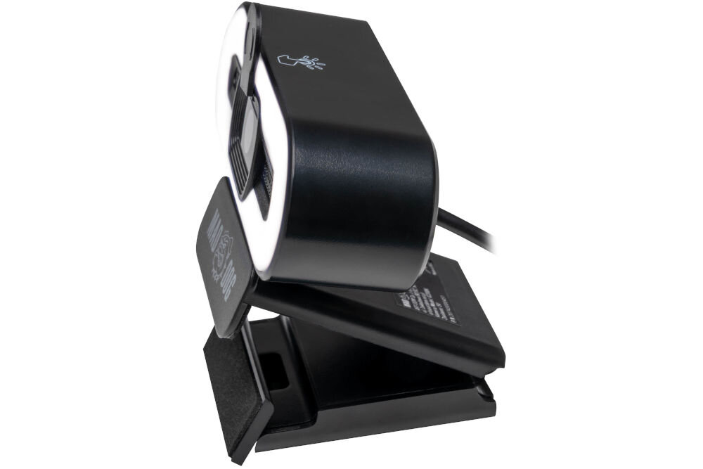Kamera internetowa MAD DOG IC200K Widok pod kątem na kamerę internetową MAD DOG IC200K 2K QHD z lampą LED Ring Light.