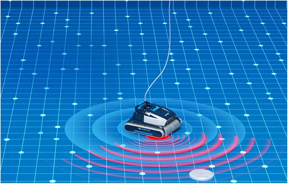 Robot do czyszczenia basenów WYBOT L1, nawigacja, skuteczność, optymalny, wyczyszczony, wizulizacja pracy nawigacji robota na dnie basenu