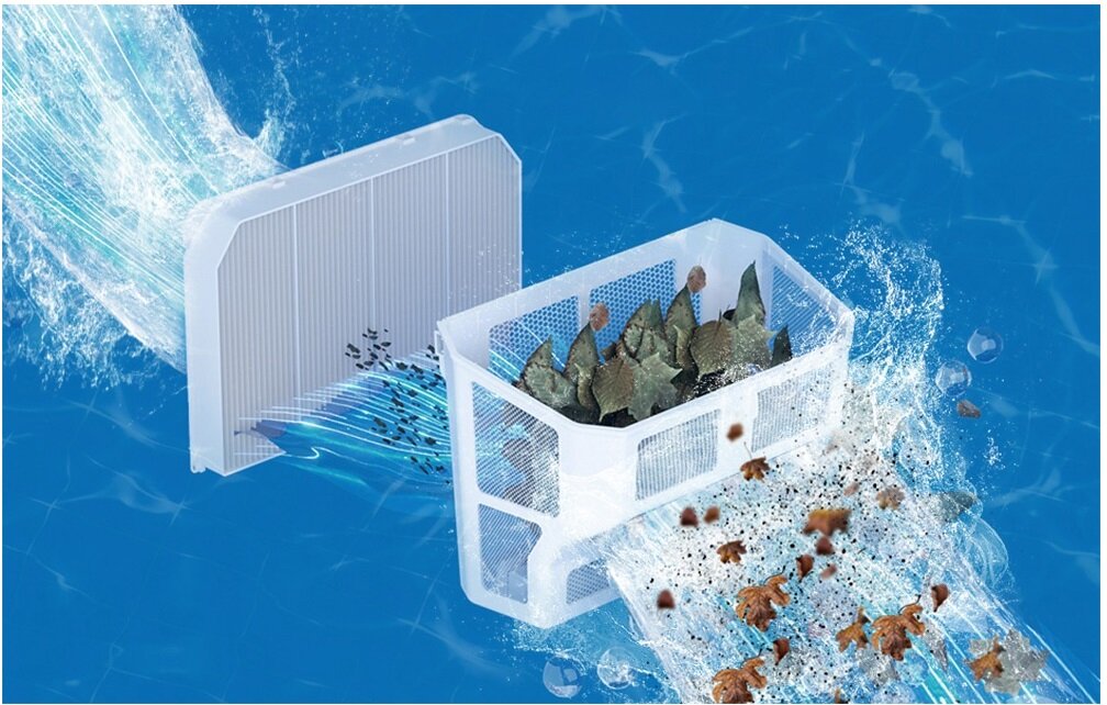 Robot do czyszczenia basenów WYBOT L1, czyszenie, najdrobniejsze, zanieczyszczenia, filtr, wizualiuzacja filtrowania brudów przez filtry