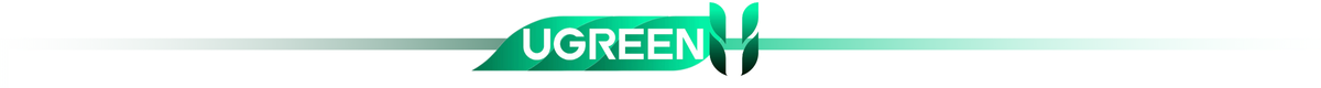 Logo z napisem \'UGREEN\' na zielonym tle z gradientem.