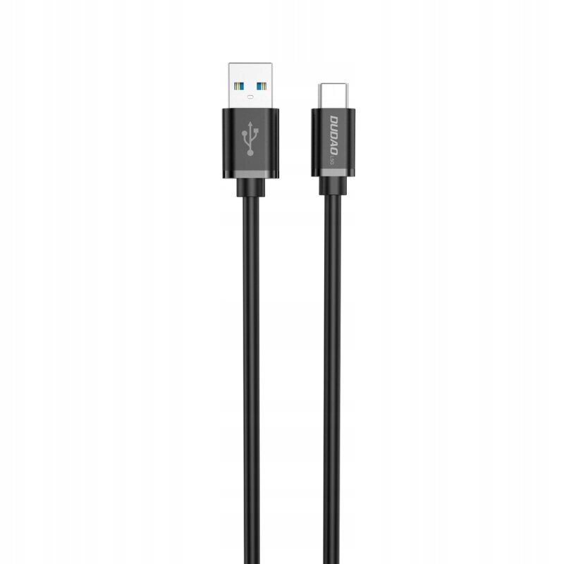 Czarny kabel USB z końcówkami USB i USB Typ C, z widocznym logo \'DUDAO\' na jednej z końcówek.