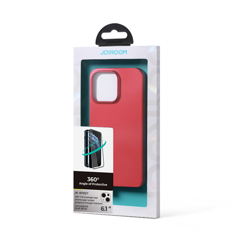 Opakowanie z czerwonym etui na telefon, z dużym wycięciem na aparat. Na opakowaniu widnieje logo \'JOYROOM\' oraz napis \'360° Angle of Protective\'.
