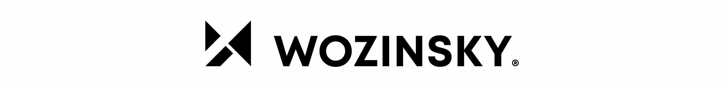 Logo z napisem \'WOZINSKY\' obok stylizowanego symbolu przypominającego literę \'W\'.
