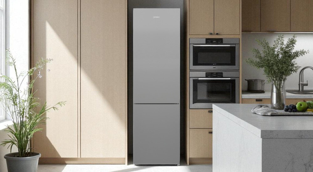 LODÓWKA INDESIT INKS1401S4E wizualizacja lifestyle kuchnia zamknieta front kolor biały cicha energooszczędna klasa E 38 dB wymiary pojemność przestrzeń wnętrze