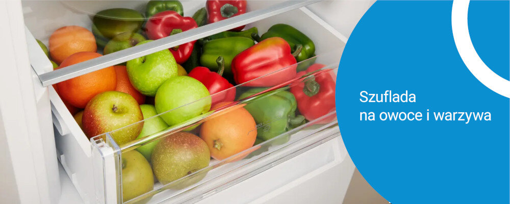 LODÓWKA INDESIT INKS1401S4E wizualizacja lifestyle Szuflada na owoce i warzywa jabłka papryka Przestronna łatwy dostęp