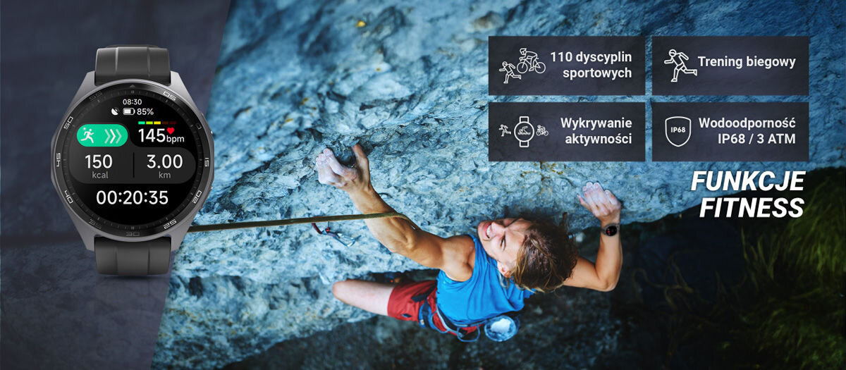 Smartwatch HAMA 7010 GPS Amoled Przekrocz swoje granice 110 dyscyplin sportowych trening biegowy wykrywanie aktywności wodoodporność ip68 3 atm