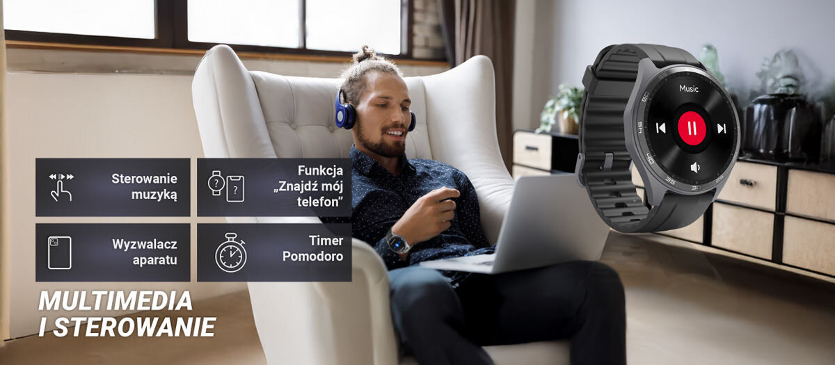 Smartwatch HAMA 7010 GPS Amoled Multimedia i sterowanie sterowanie muzyką funkcja znajdź mój telefon wyzwalacz aparatu timer Pomodoro