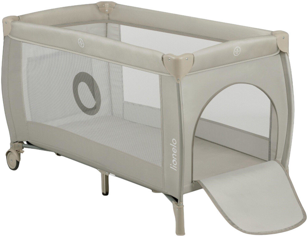 Łóżeczko turystyczne LIONELO Stefi Plus Beżowy Bezpieczna przestrzeń do zabawy sen boczne wejscie na zamek Przezroczyste boki poczucie bezpieczeństwa