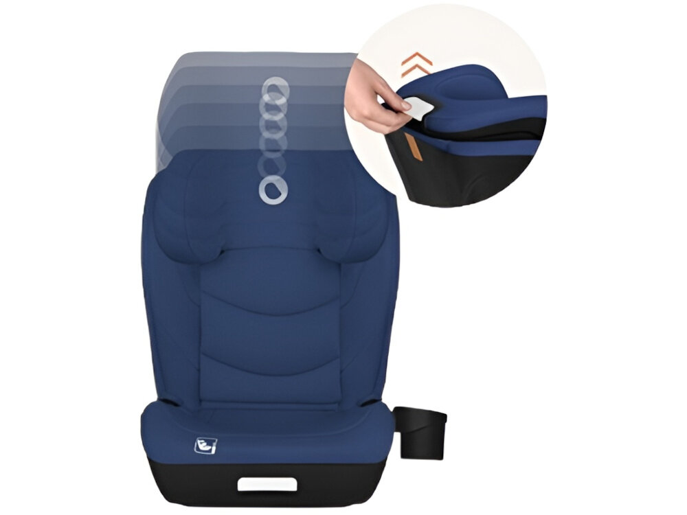 Fotelik samochodowy LIONELO Neal i-Size 100-150 cm (15-36 kg) Niebieski fotelik na białym tle widoczny od przodu obok w kółku zbliżenie na dźwignię do regulacji zagłówka osoba trzyma dźwignię w dłoni regulacja zagłówka w 10 pozycjach w zakresie do 57 do 81 cm za pomocą jednej ręki siedzisko można ustawić w 4 pozycjach nachylenia dostosować fotelik do wzrostu i preferencji dziecka ergonomiczne podparcie