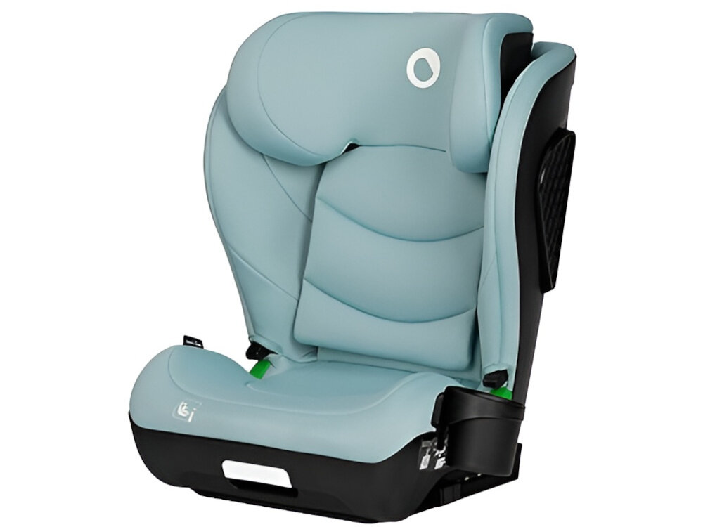 Fotelik samochodowy LIONELO Neal i-Size 100-150 cm (15-36 kg) Turkusowy fotelik na białym tle widoczny od przodu pod skosem bezpieczeństwo wygoda wszechstronne zastosowanie