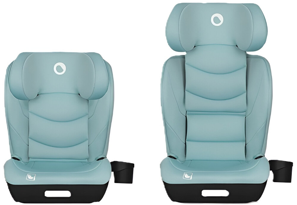 Fotelik samochodowy LIONELO Neal i-Size 100-150 cm (15-36 kg) Turkusowy fotelik na białym tle widoczny od przodu w dwóch ujęciach ze schowanym i wyciągniętym zagłówkiem do bezpiecznego i wygodnego przewożenia dziecka od 100 do 150 cm wzrostu i o wadze od 15 do 36 kg stabilne podparcie intuicyjne dopasowanie wbudowane systemy ochronne szeroki zakres regulacji
