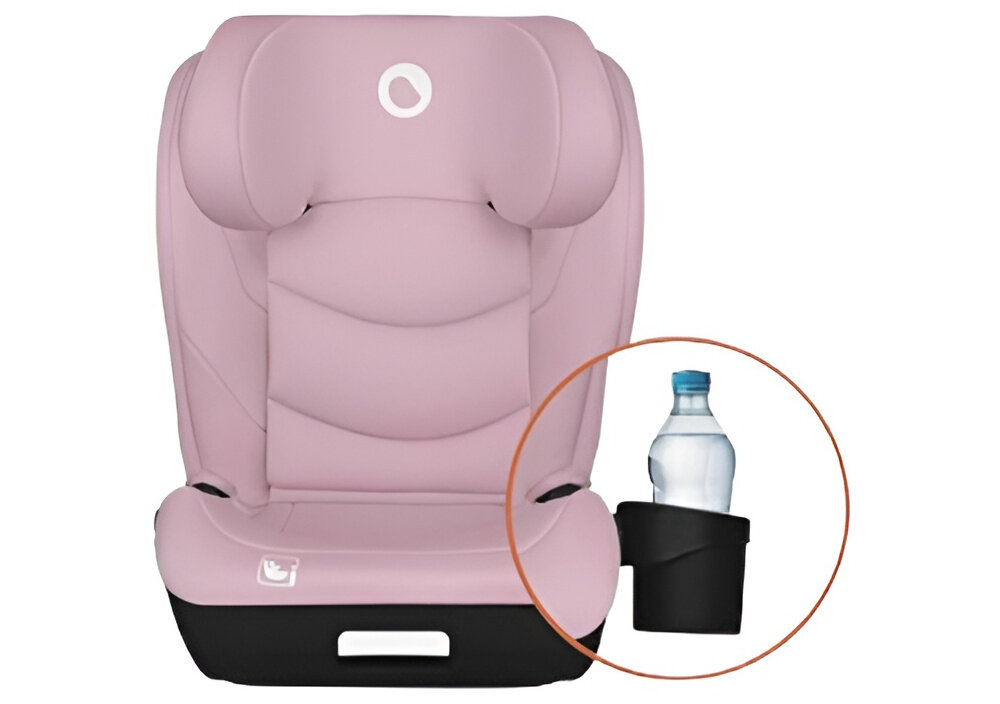 Fotelik samochodowy LIONELO Neal i-Size 100-150 cm (15-36 kg) Różowy fotelik na białym tle widoczny od przodu w uchwycie butelka uchwyt na kubek/butelkę można przekładać w dogodną pozycję napój zawsze pozostaje pod ręką dziecka ułatwia podawanie wody lub soku w trakcie podróży ogranicza bałagan pozwala dziecku samodzielnie korzystać z napoju organizacja przestrzeni