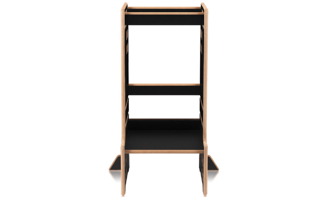 Pomocnik kuchenny LIONELO 2W1 Cass Czarny Rośnie razem z dzieckiem Regulowana wysokość podestu do wzrostu malucha aż do 6 roku życia udźwigowi do 30 kg